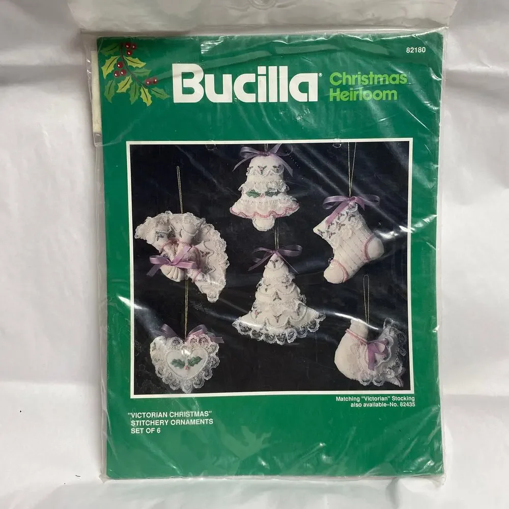 Vintage Bucilla Victorian Christmas 82180 Embroidery Pink Ornament Stitch Kit